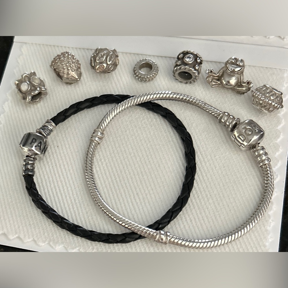 Pandora Silver & Leather Bracelets w/ Charms